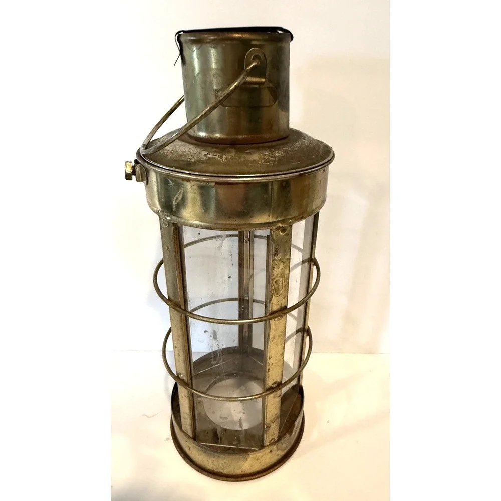 VTG Brass Marine Cargo Lantern Cylinder Glass Coastal Accent Decor Rustic Farm